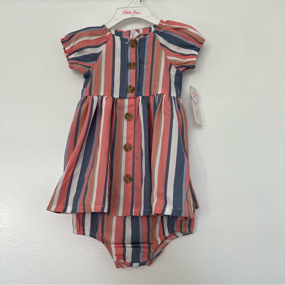 NWT Girls 18 M Little Lass 2pc. Stripe Linen Dress